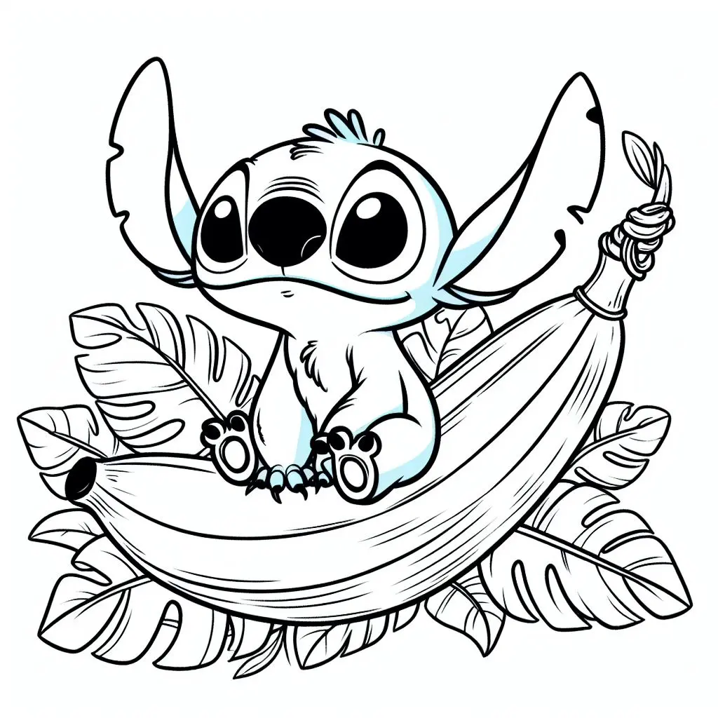 Coloriage Stitch Dans Une Coque De Banane - Stitch mignon à imprimer