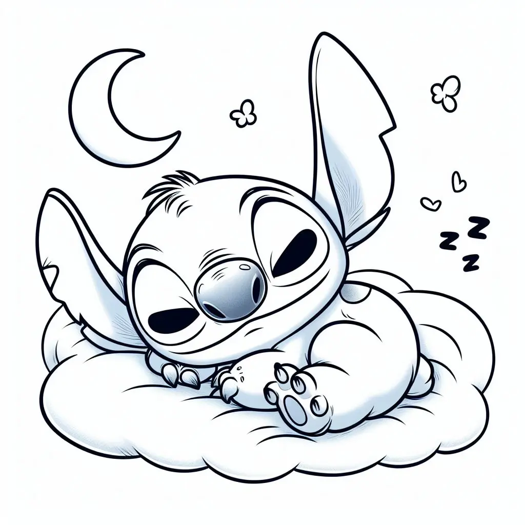 Stitch Sleeping on a Cloud Easy coloring page to print