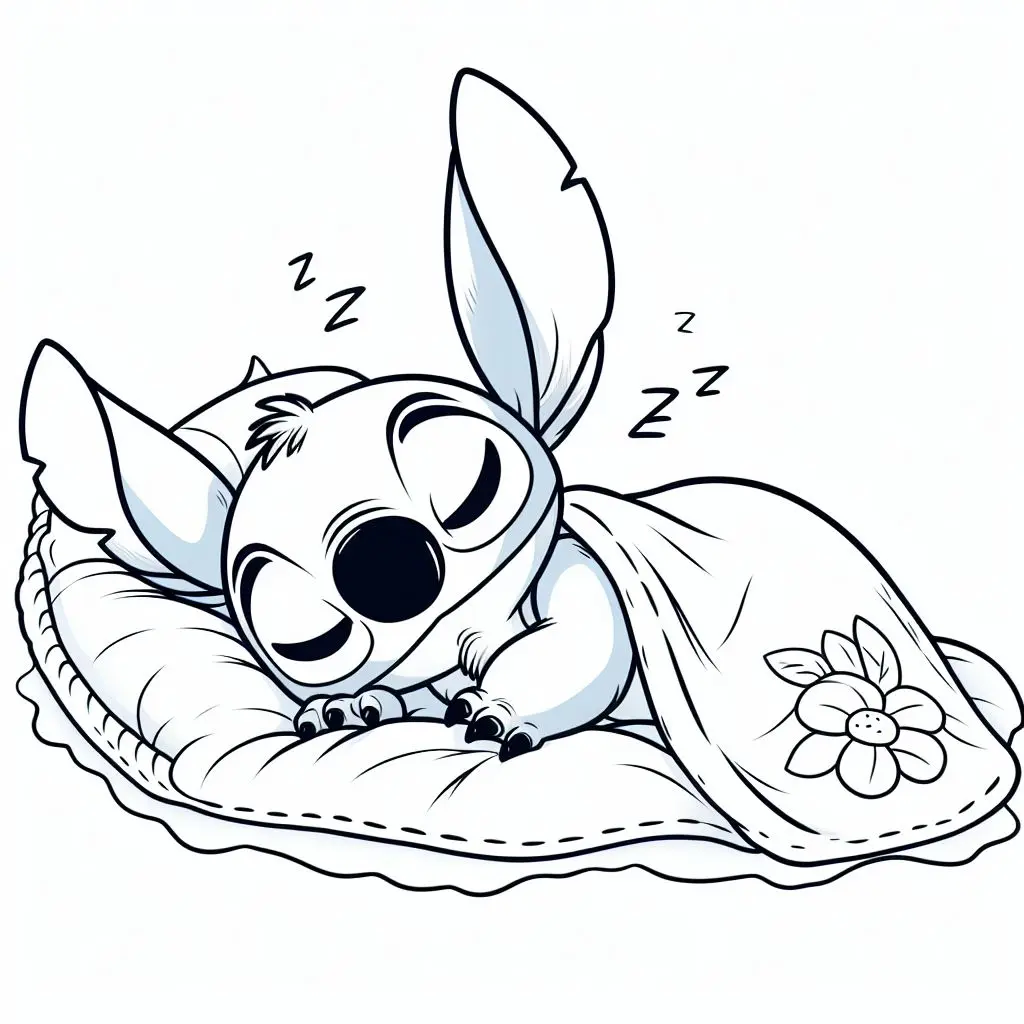 Coloriage Stitch Dormant Sur Un Oreiller - Stitch mignon à imprimer