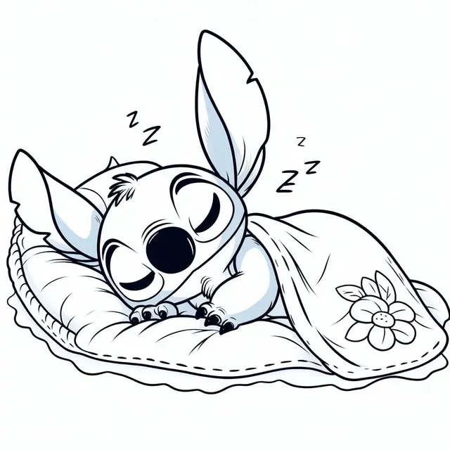 Coloriage Stitch Dormant Sur Un Oreiller - Stitch mignon à imprimer