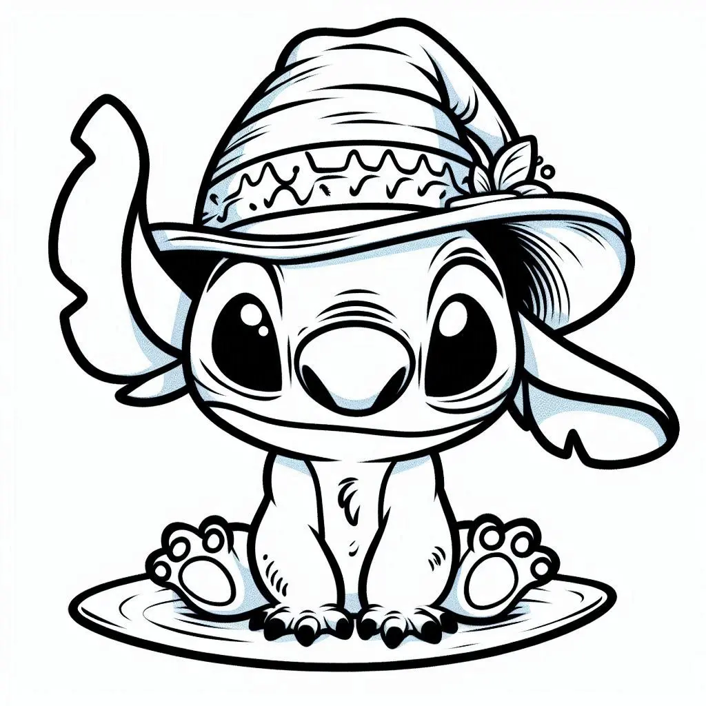 Coloriage Stitch En Chapeau Mexicain - Stitch mignon à imprimer
