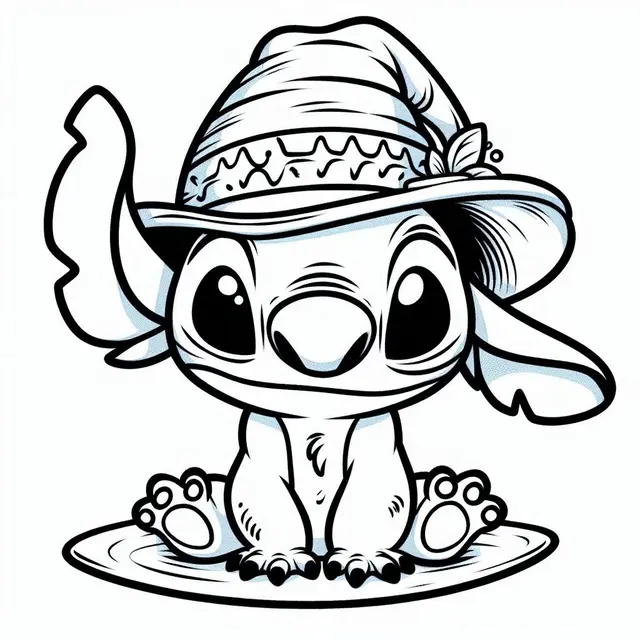 Coloriage Stitch En Chapeau Mexicain - Stitch mignon à imprimer