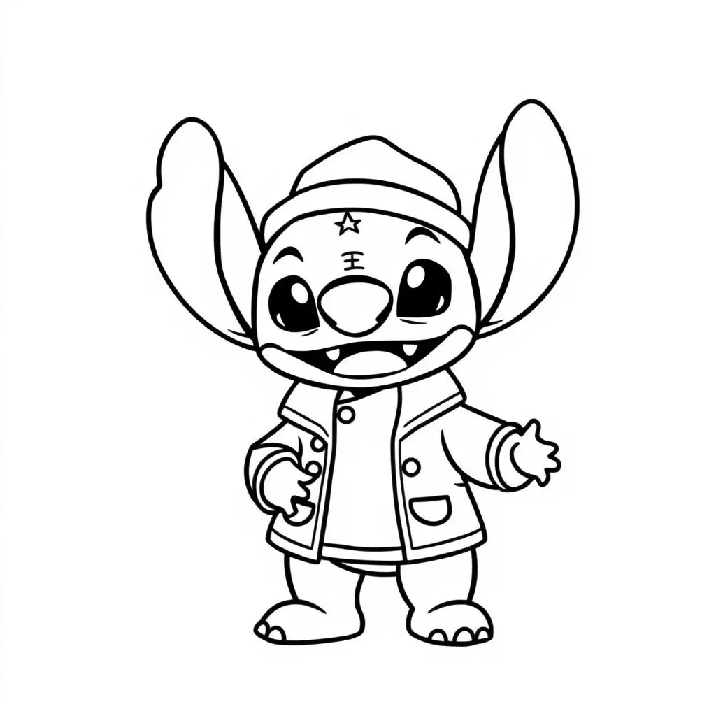 Coloriage Stitch En Manteau Et Bonnet - Stitch mignon à imprimer