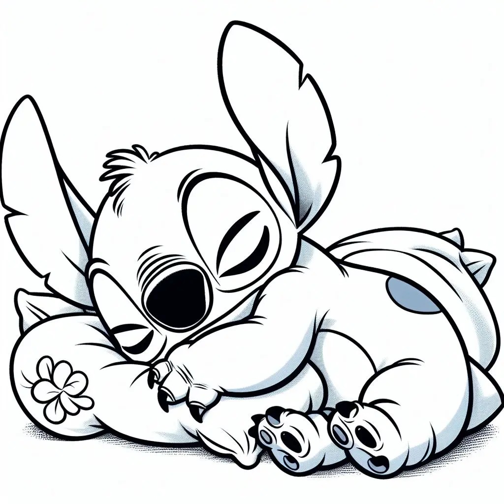Sleeping Stitch with a Flower - Easy coloring page to print