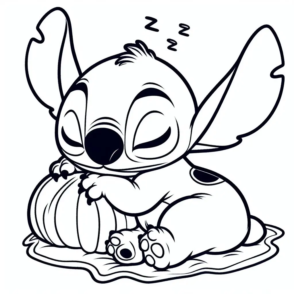 Coloriage Stitch Endormi Sur Un Oreiller - Stitch mignon à imprimer