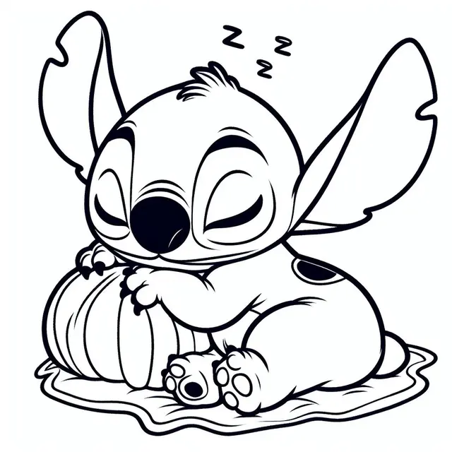 Coloriage Stitch Endormi Sur Un Oreiller - Stitch mignon à imprimer