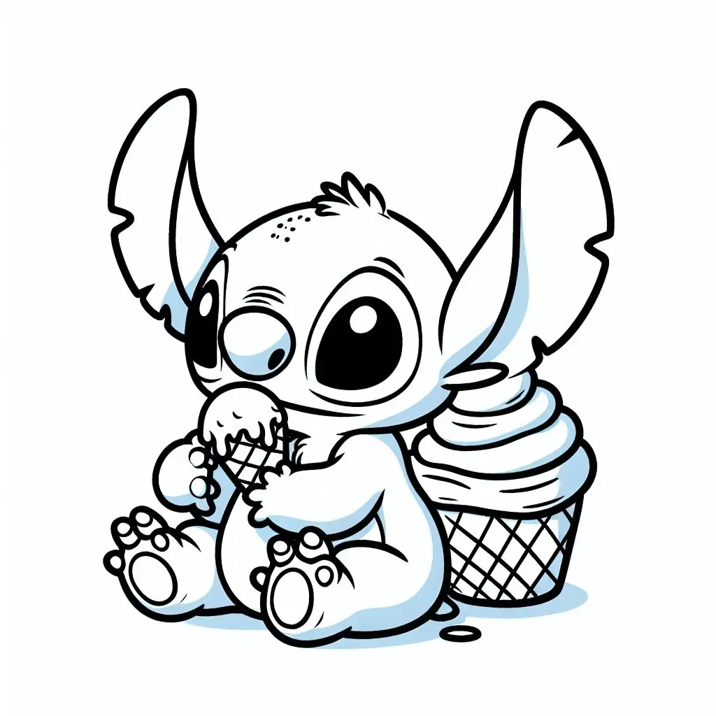 Stitch Enjoying Ice Cream (Easy) coloring page to print