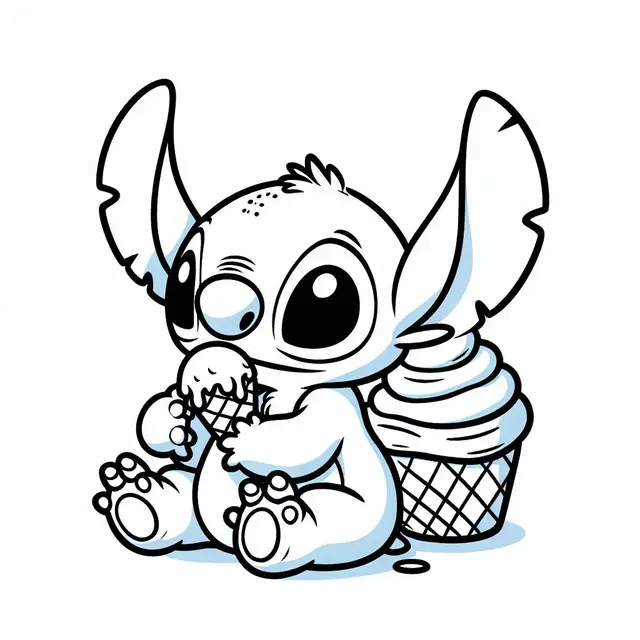 Ausmalbild Stitch genießt ein Eis – Ausmalbilder einfach zum Ausdrucken