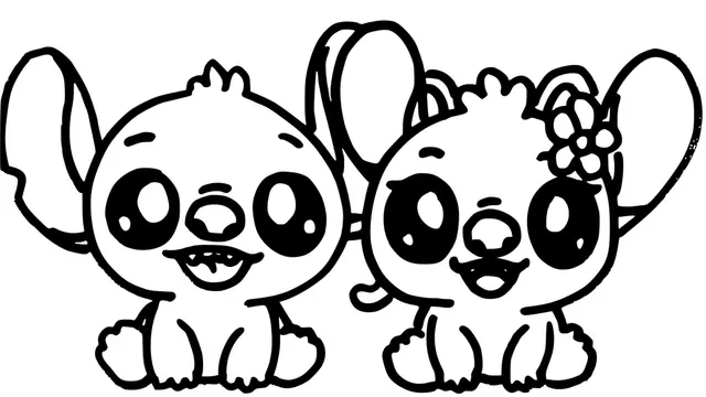 Stitch and Angel Kawaii coloring page to print
