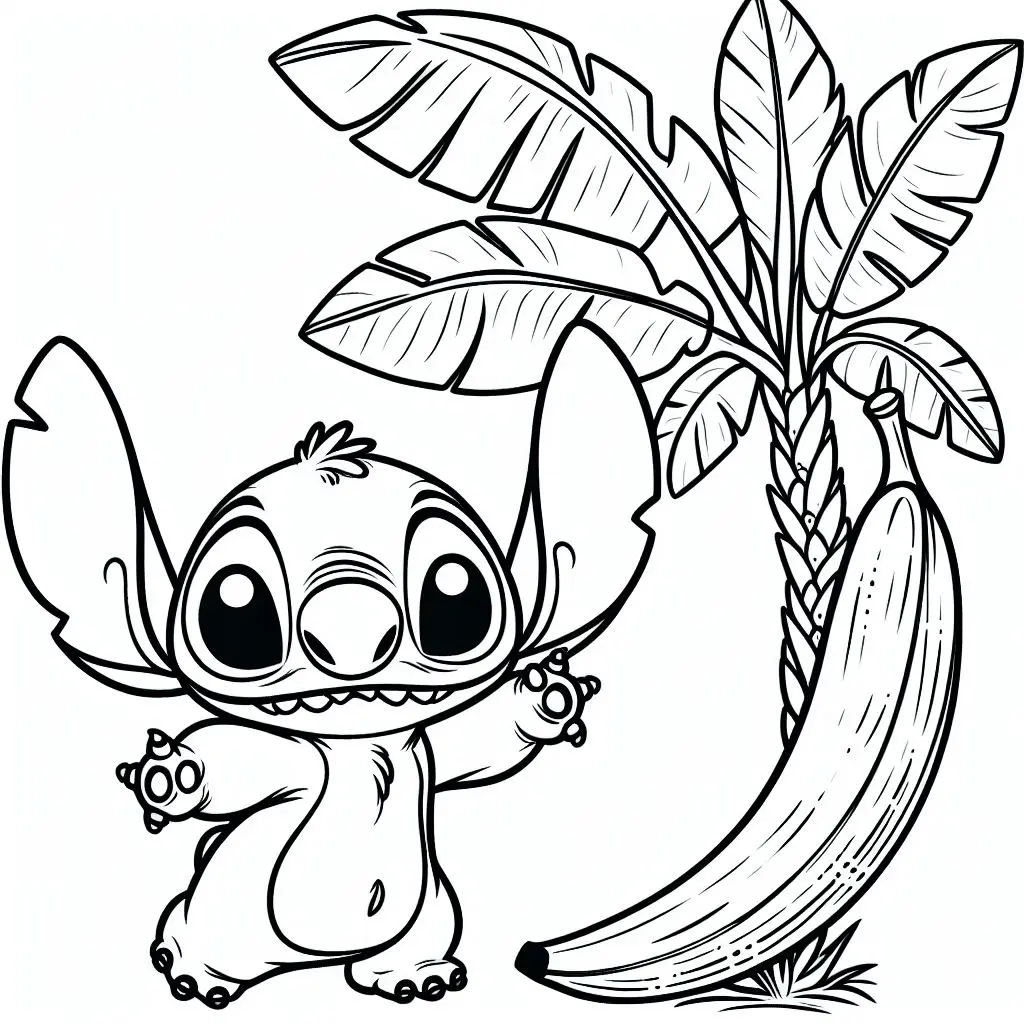 Stitch with a Tropical Banana coloring page to print