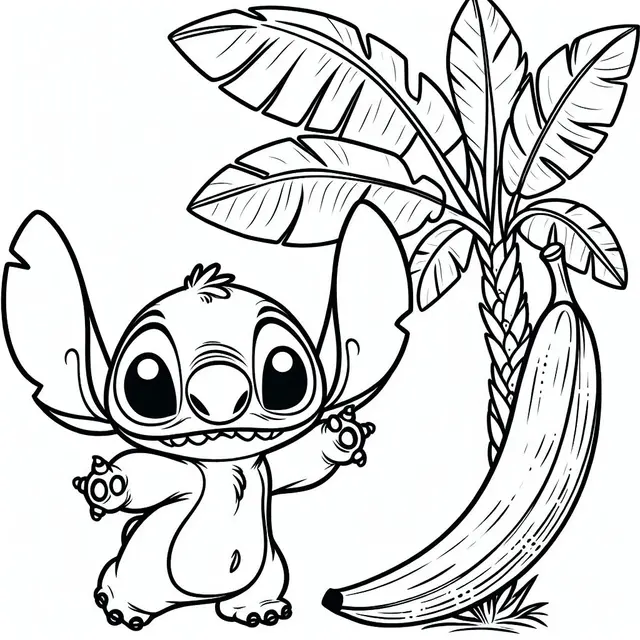 Ausmalbild Stitch mit tropischer Banane – einfache Ausmalbilder zum Ausdrucken