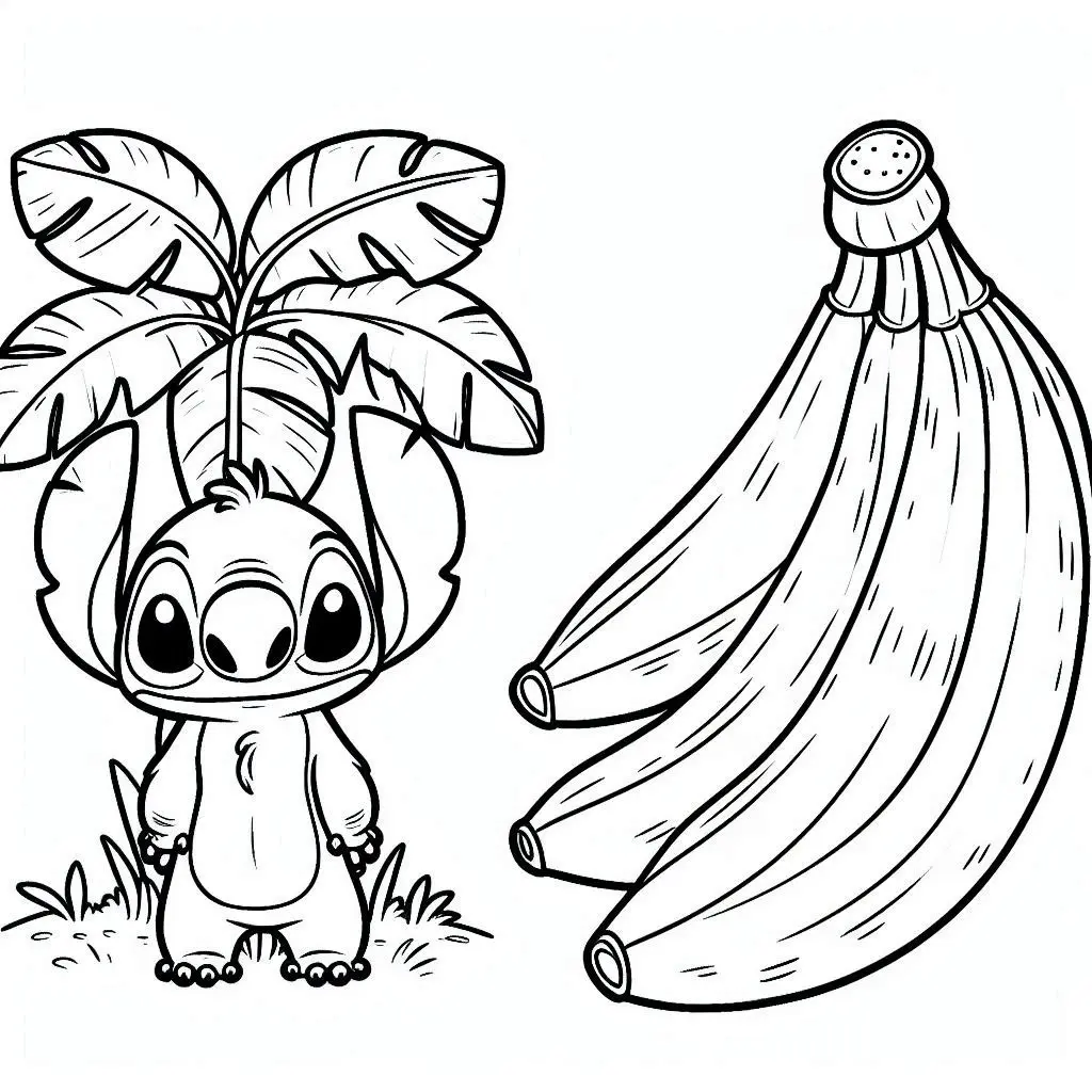 Stitch with Tropical Bananas coloring page to print