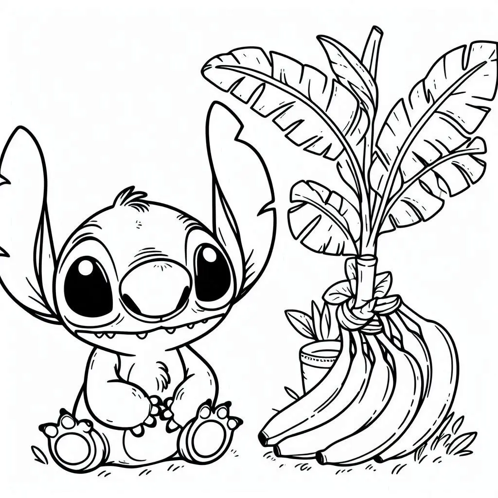 Coloriage Stitch Et Plantes De Bananes - Stitch mignon à imprimer