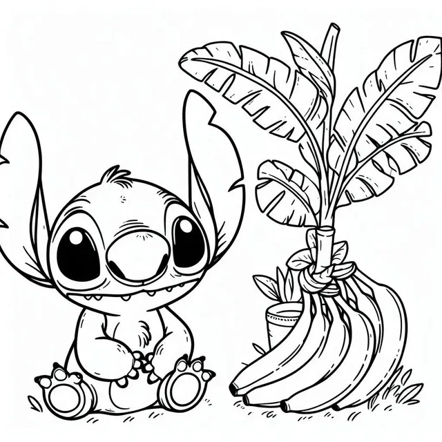 Coloriage Stitch Et Plantes De Bananes - Stitch mignon à imprimer