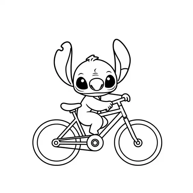 Coloriage Stitch Fait Du Vélo - Stitch mignon à imprimer
