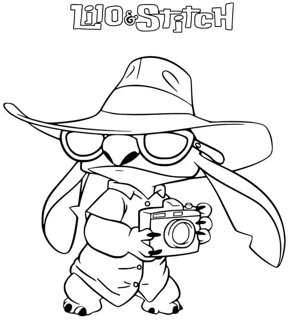 Stitch the Photographer coloring page to print