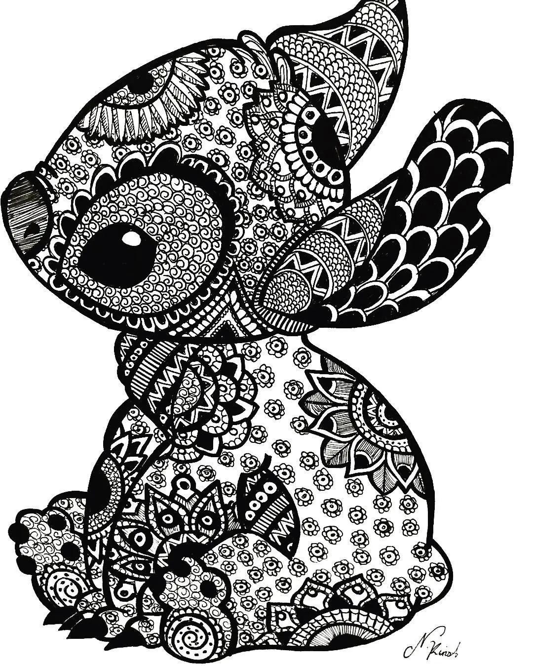 Coloriage Stitch Mandala Adulte Zentangle - Stitch à imprimer