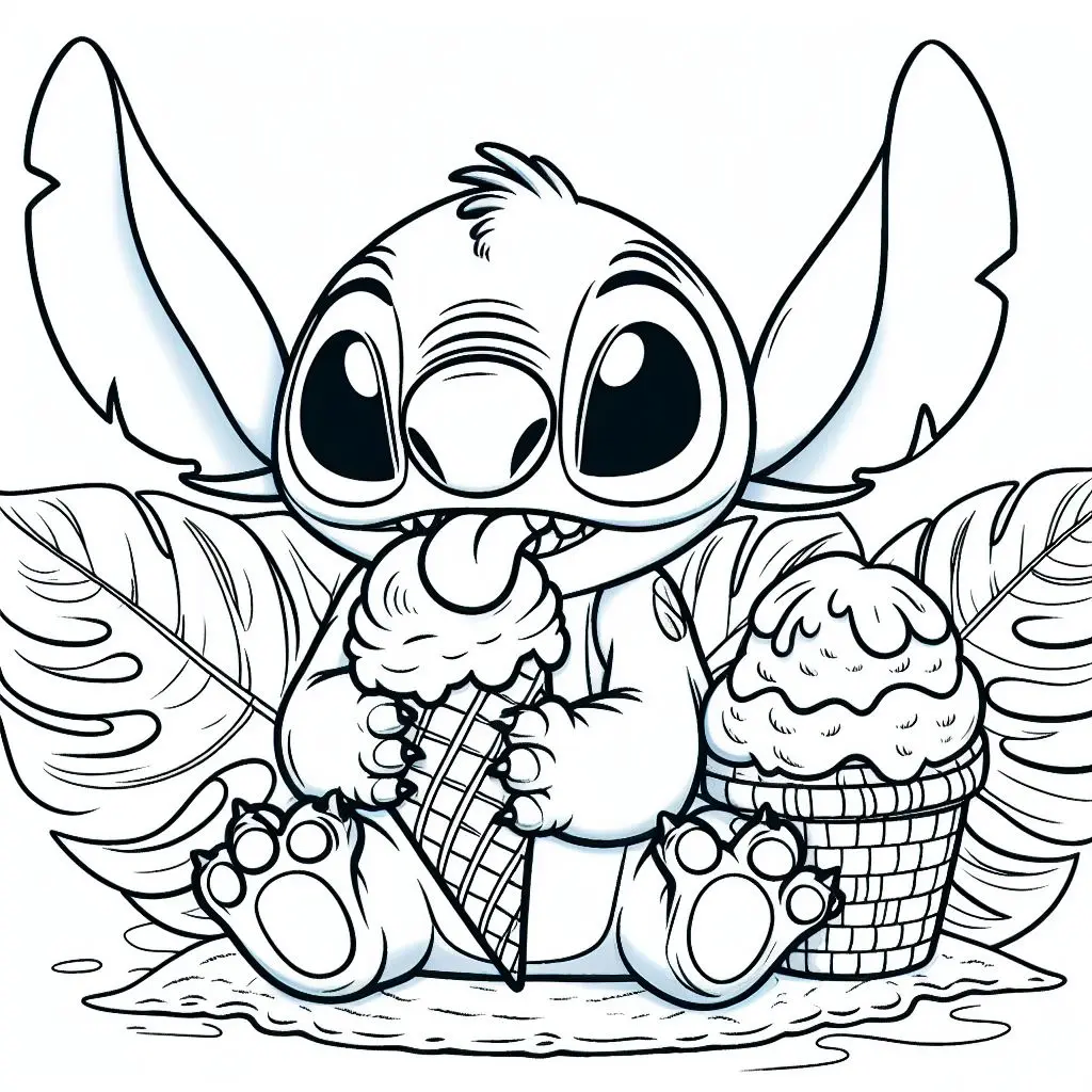 Stitch Eating Ice Cream coloring page to print