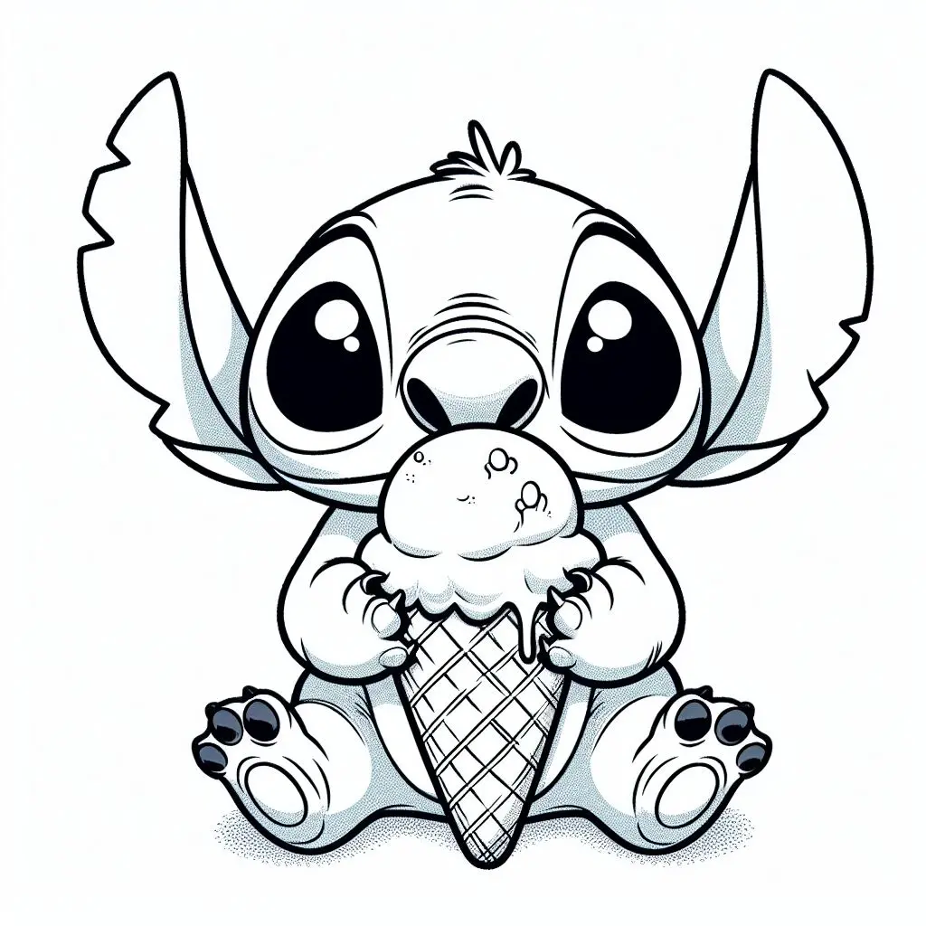 Coloriage Stitch Mangeant Glace - Stitch mignon à imprimer
