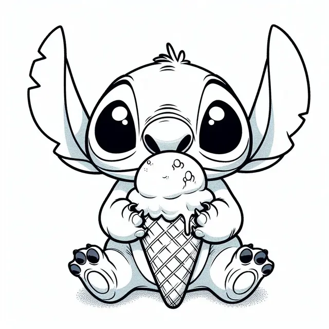 Coloriage Stitch Mangeant Glace - Stitch mignon à imprimer
