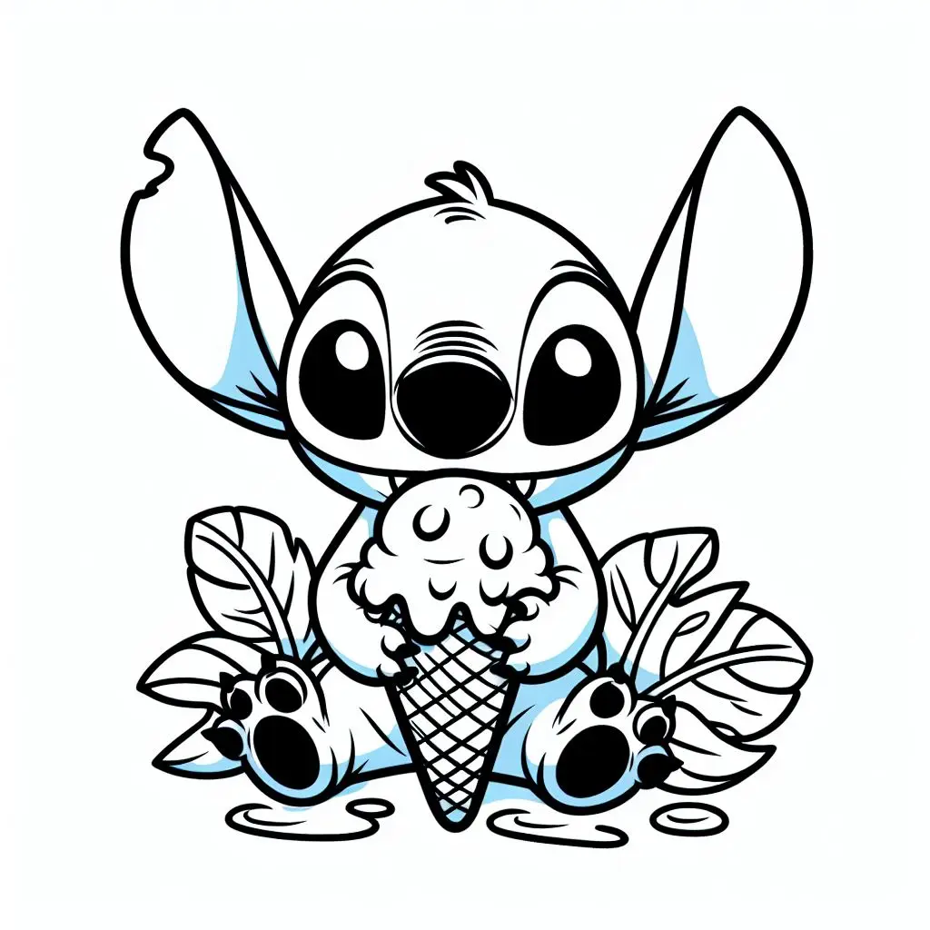 Coloriage Stitch Mangeant Une Glace - Stitch mignon à imprimer