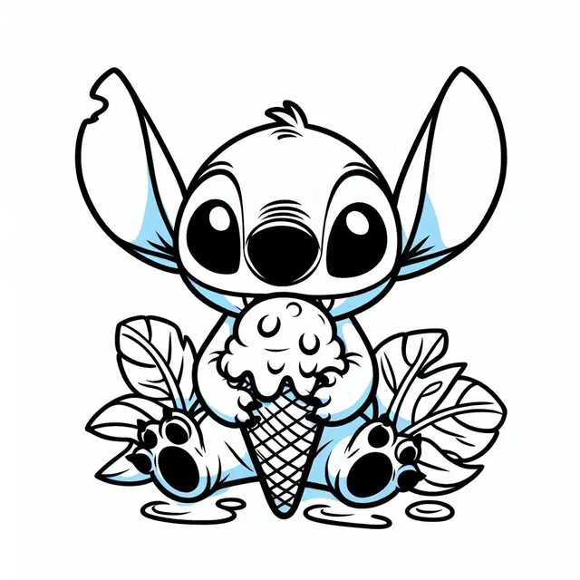 Coloriage Stitch Mangeant Une Glace - Stitch mignon à imprimer