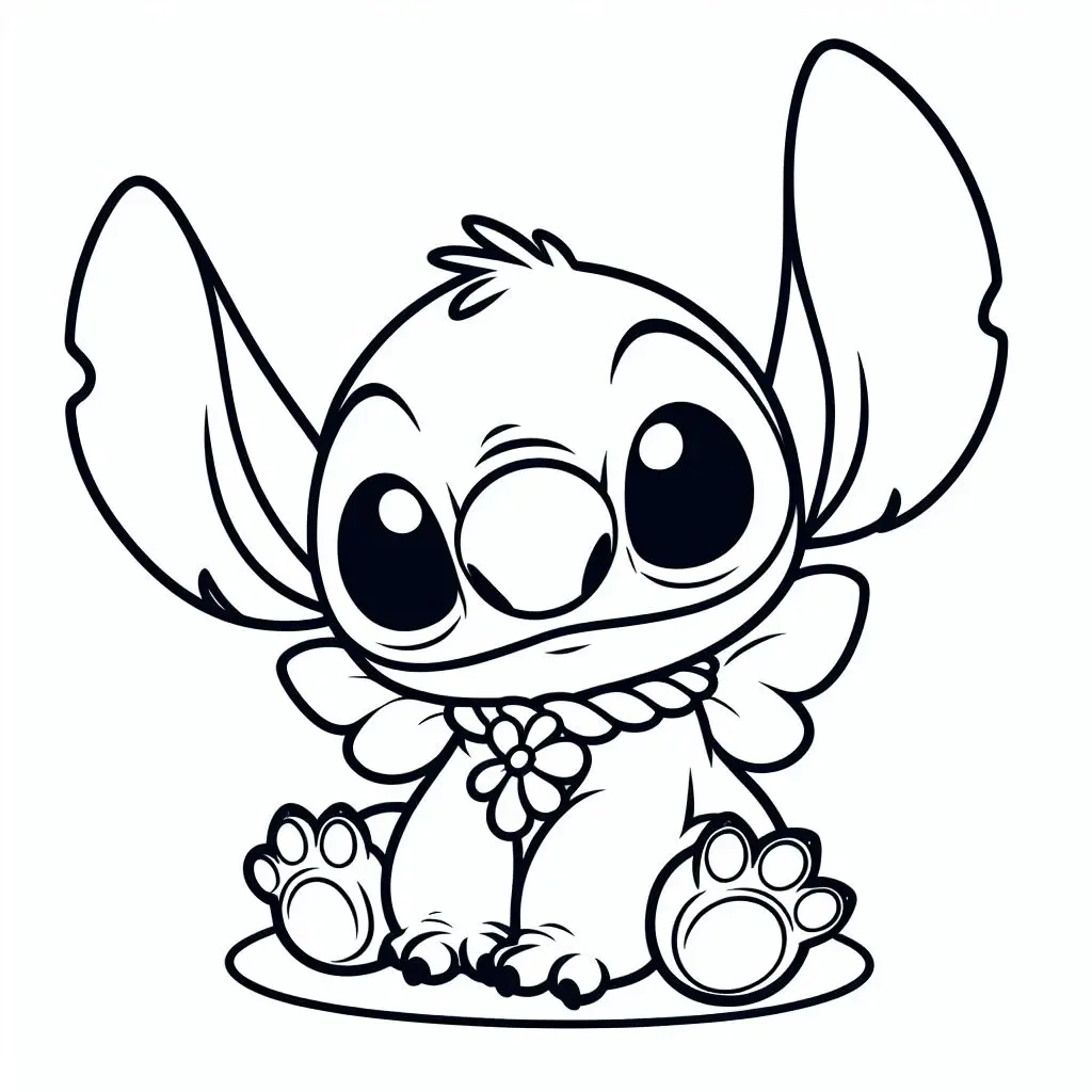 Coloriage Stitch Mignon Assis Avec Collier De Fleurs - Stitch mignon à imprimer