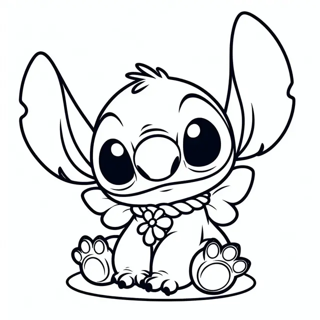 Coloriage Stitch Mignon Assis Avec Collier De Fleurs - Stitch mignon à imprimer