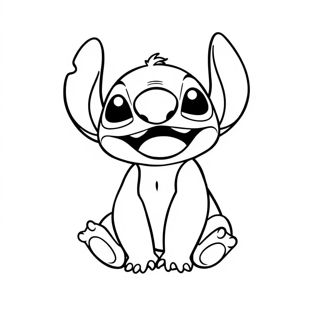 Coloriage Stitch sourieur assis affichant sa joie - Stitch mignon à imprimer