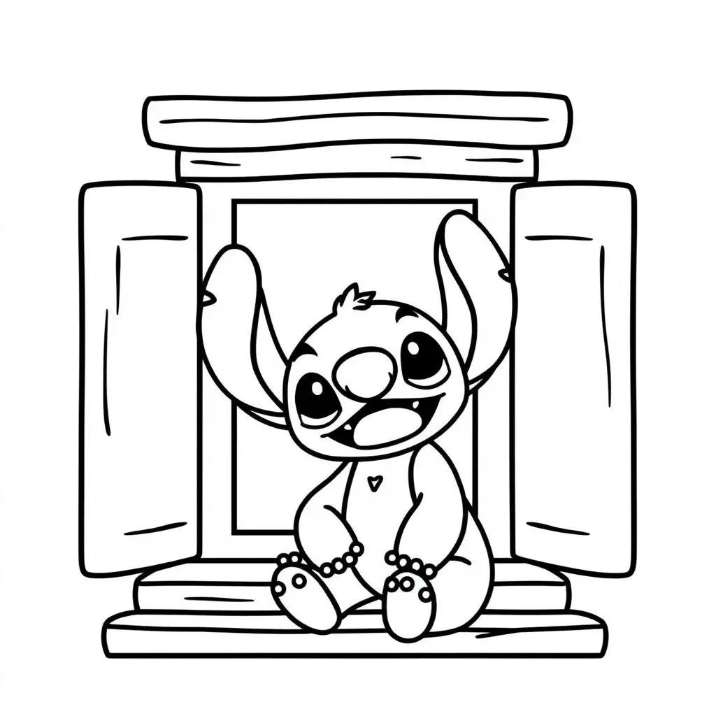 Coloriage Stitch Mignon Assis Devant Une Colonne - Stitch mignon à imprimer