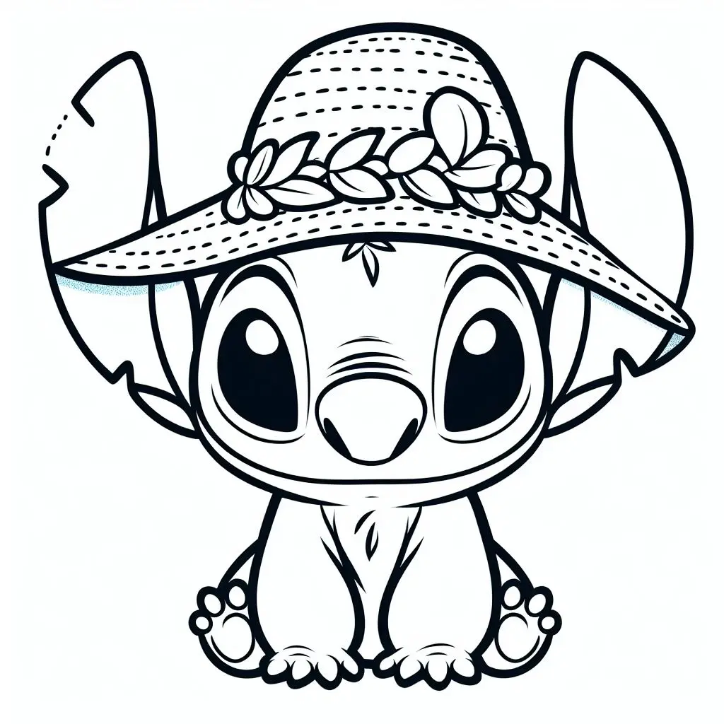 Coloriage Stitch Mignon Avec Chapeau Fleuri - Stitch mignon à imprimer