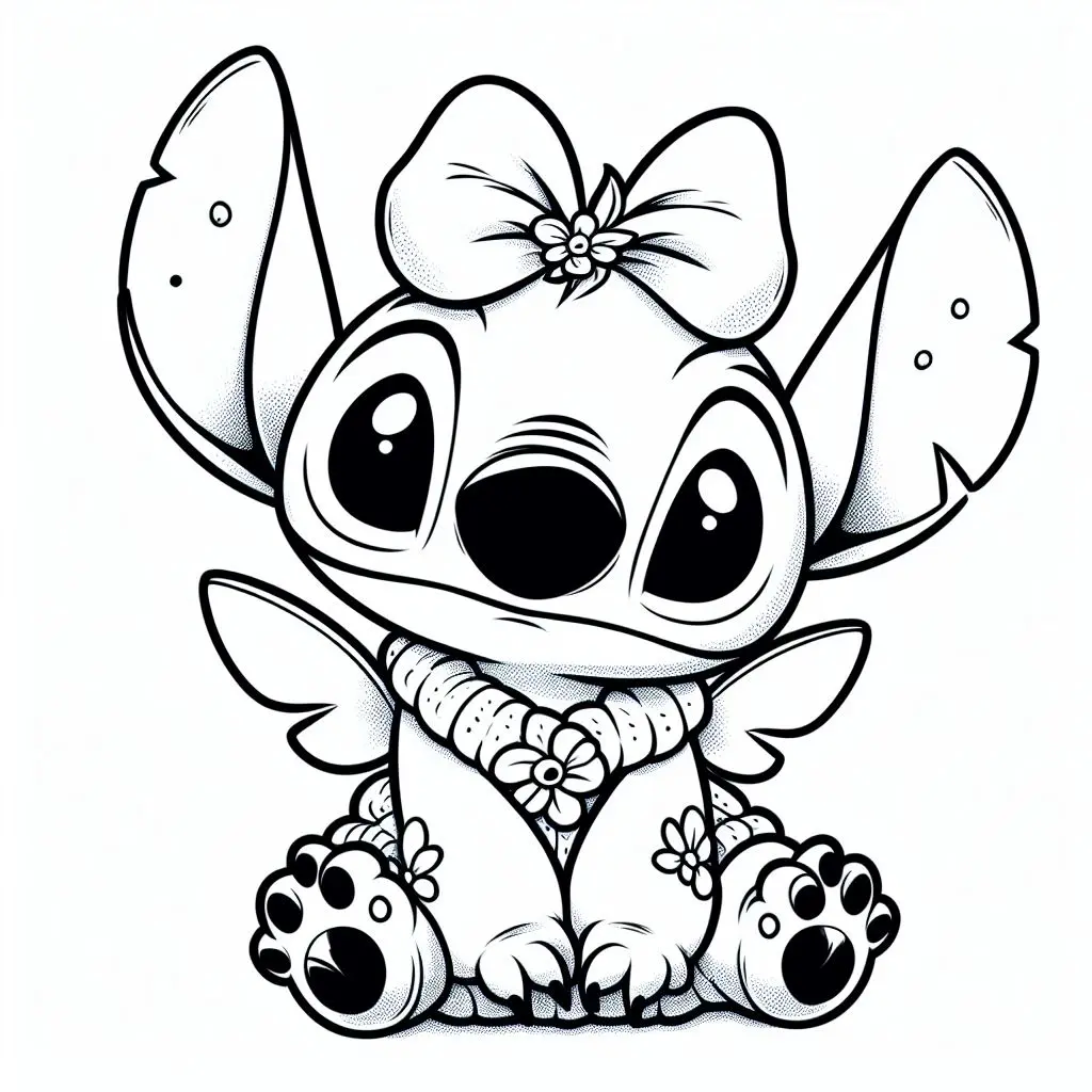 Coloriage Stitch Mignon Avec Fleur Sur La Tête - Stitch mignon à imprimer