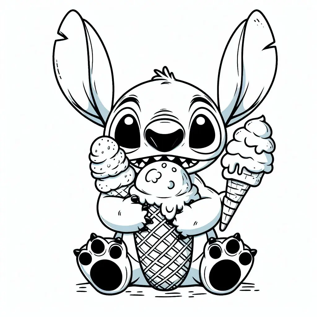 Coloriage Stitch Mignon Avec Glaces - Stitch mignon à imprimer