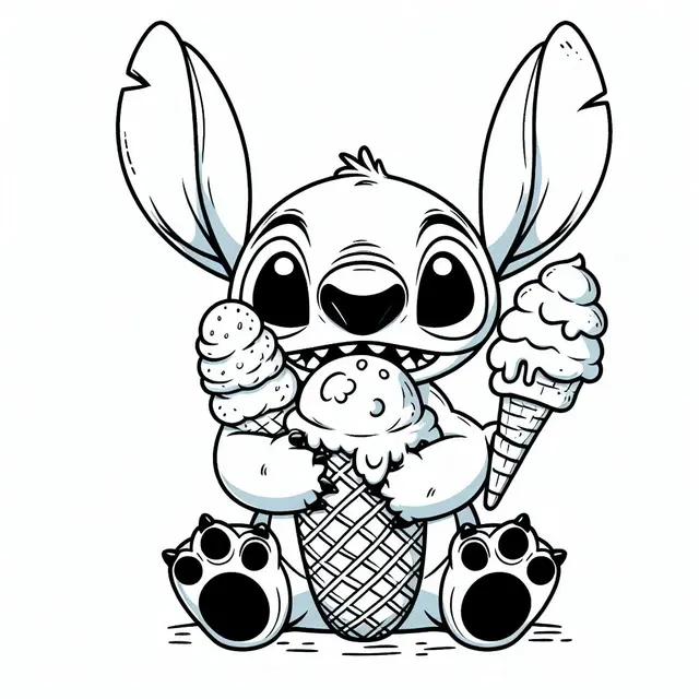 Ausmalbild Süßer Stitch mit Eis zum Ausdrucken