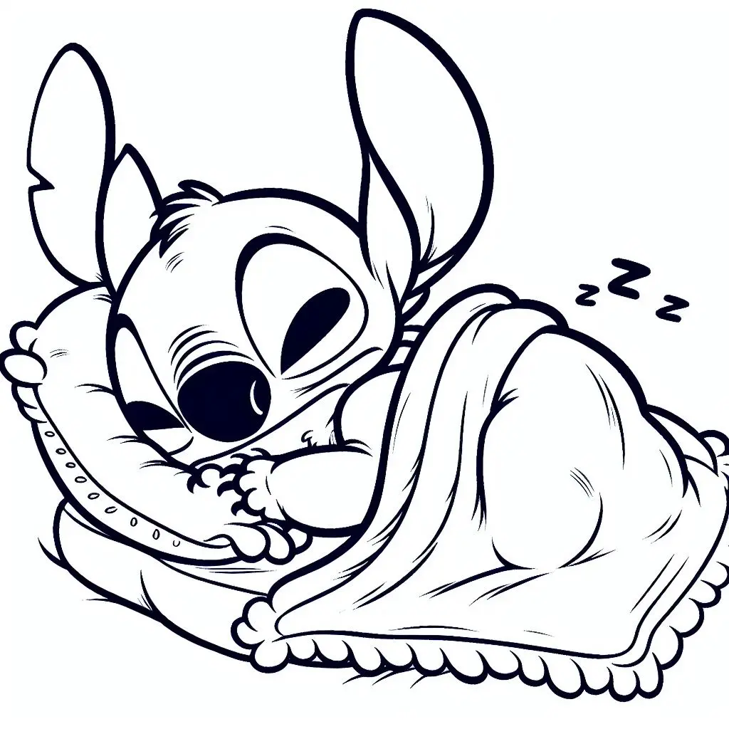 Coloriage Stitch Mignon Dormant Sous Couverture - Stitch mignon à imprimer