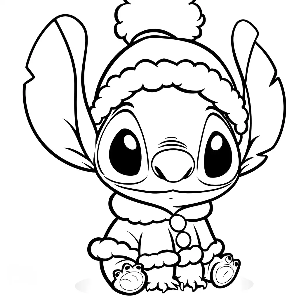 Coloriage Stitch Mignon En Tenue Hivernale - Stitch mignon à imprimer