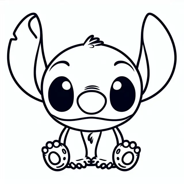 Ausmalbild Süßer Stitch im Chibi-Stil zum Ausdrucken