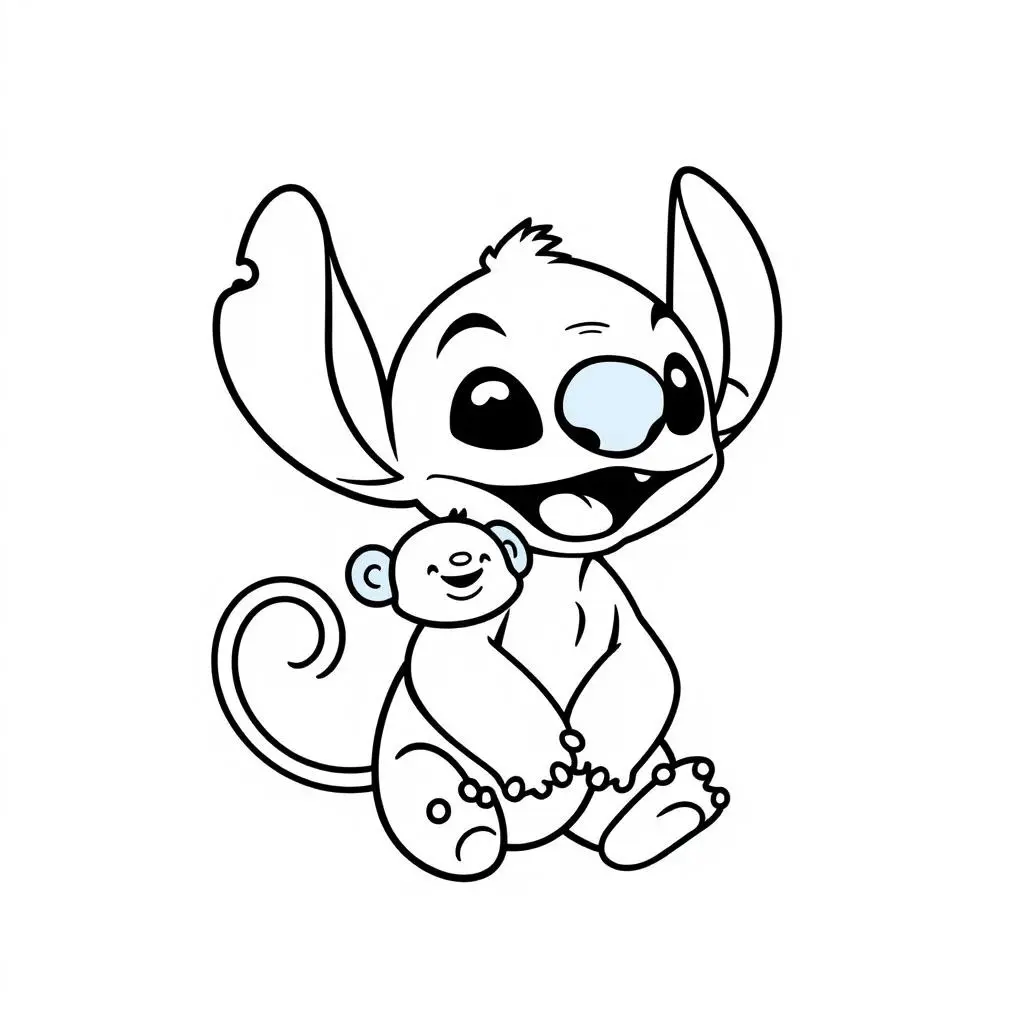 Coloriage Stitch Mignon Et Son Petit Ami En Peluche - Stitch mignon à imprimer
