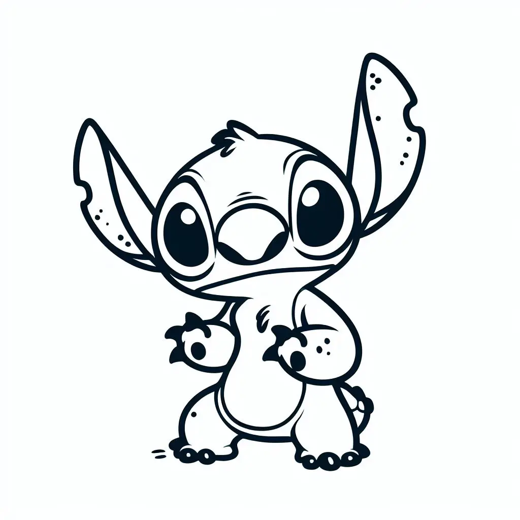 Coloriage Stitch Mignon Heureux En Illustration Monochrome - Stitch mignon à imprimer