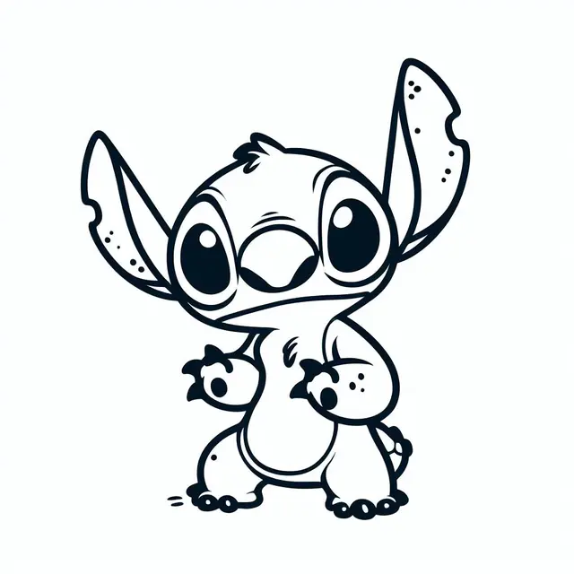 Ausmalbild Süßer fröhlicher Stitch – Monochrome Illustration zum Ausdrucken