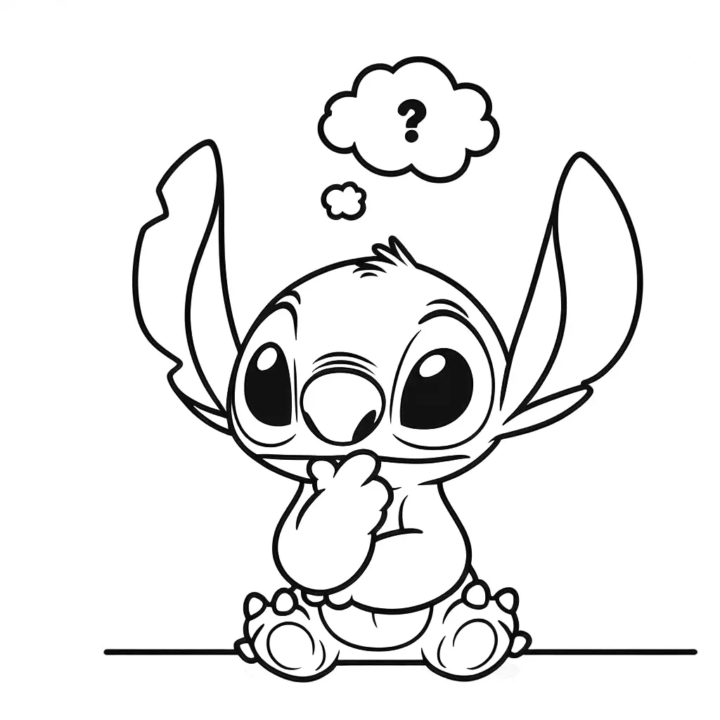 Coloriage Stitch Mignon Pensant Avec Bulle De Question - Stitch mignon à imprimer