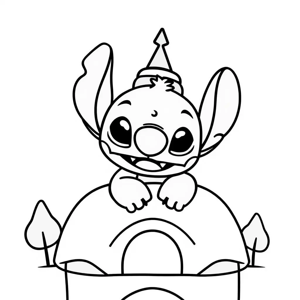 Coloriage Stitch Mignon Portant Chapeau Anniversaire - Stitch mignon à imprimer