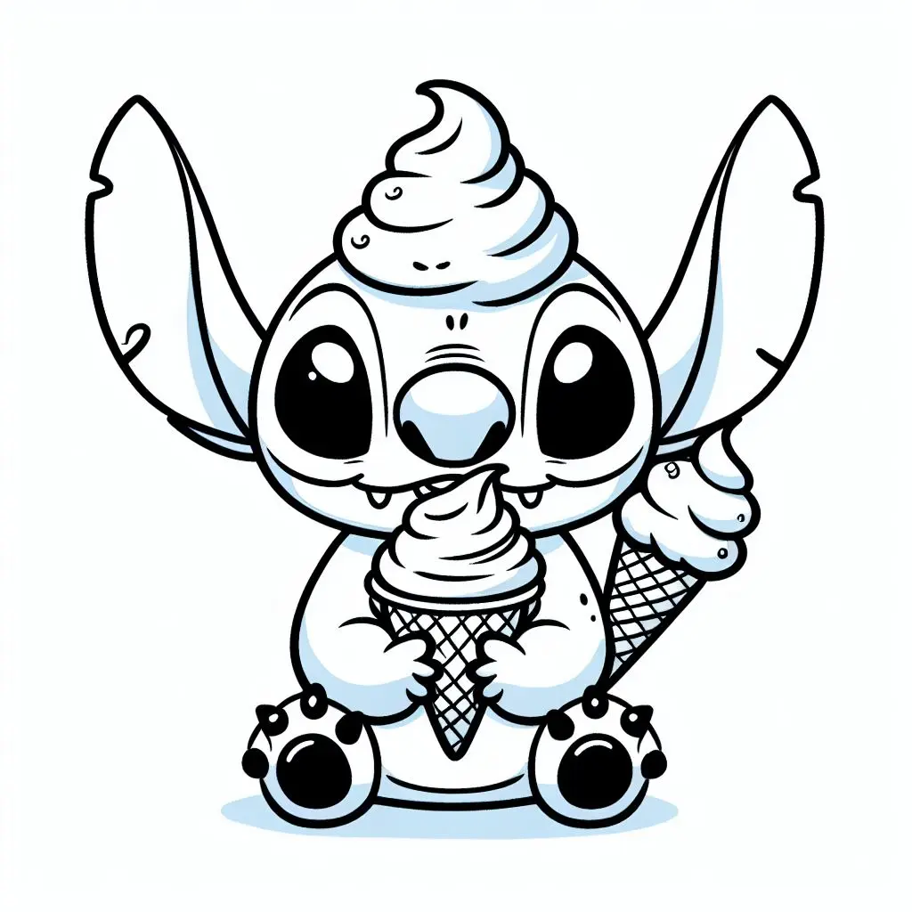 Coloriage Stitch Mignon Tenant Des Glaces - Stitch mignon à imprimer