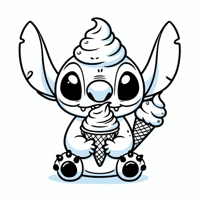 Ausmalbild Süßer Stitch mit Eis am Stiel zum Ausdrucken