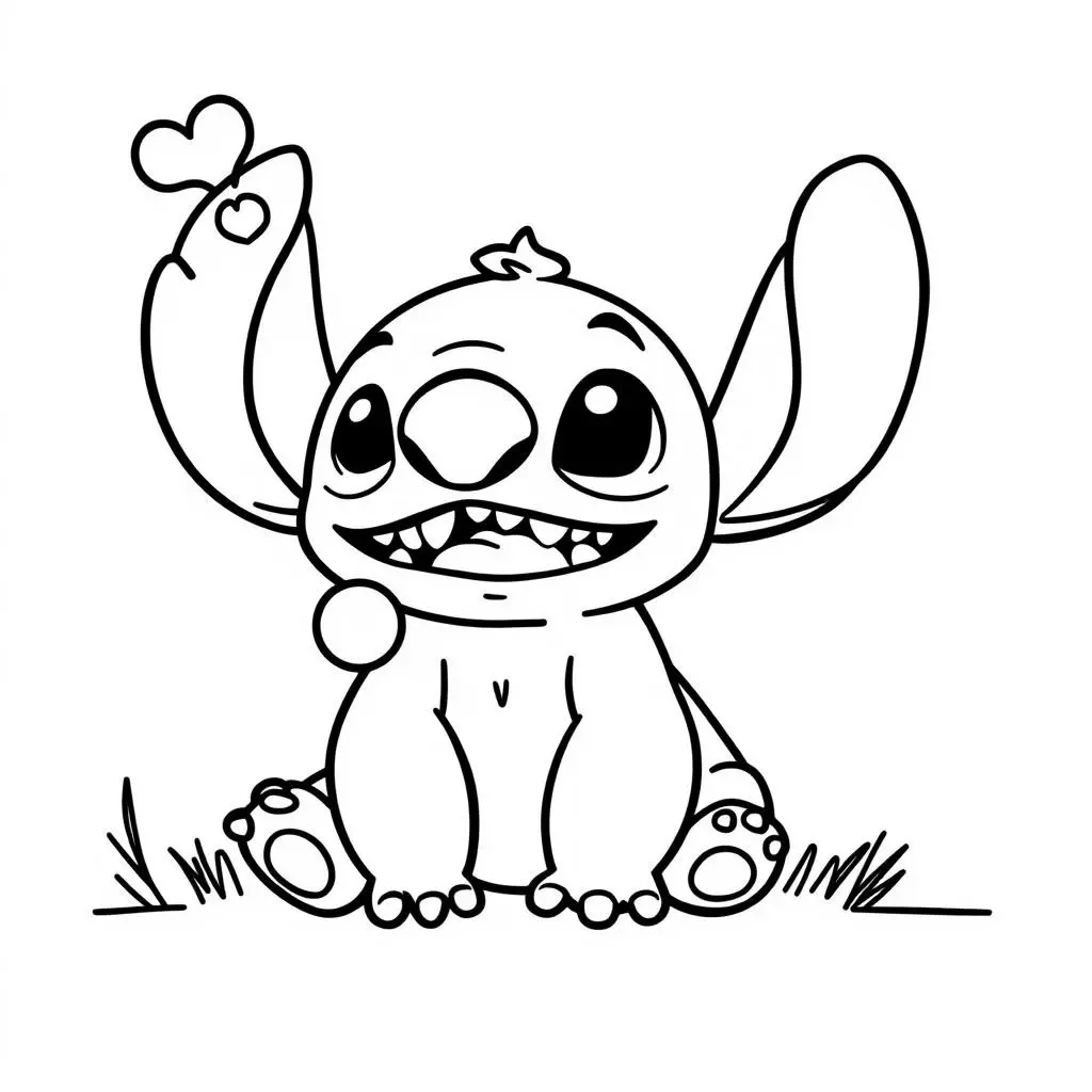 Coloriage Stitch Salue Avec Un Cœur - Stitch mignon à imprimer