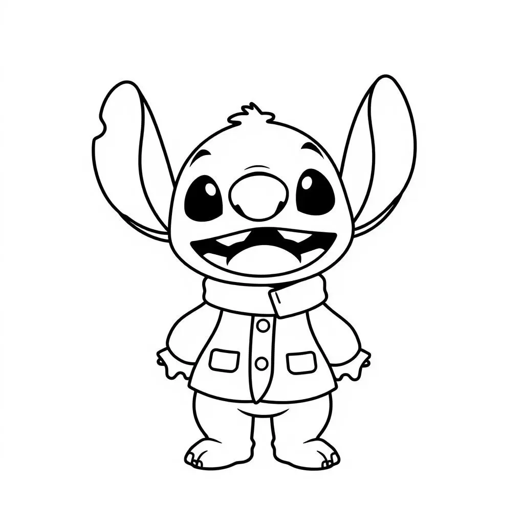 Coloriage Stitch Souriant En Veste - Stitch mignon à imprimer