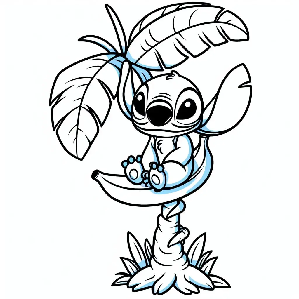 Coloriage Stitch Sur Palmier - Stitch mignon à imprimer