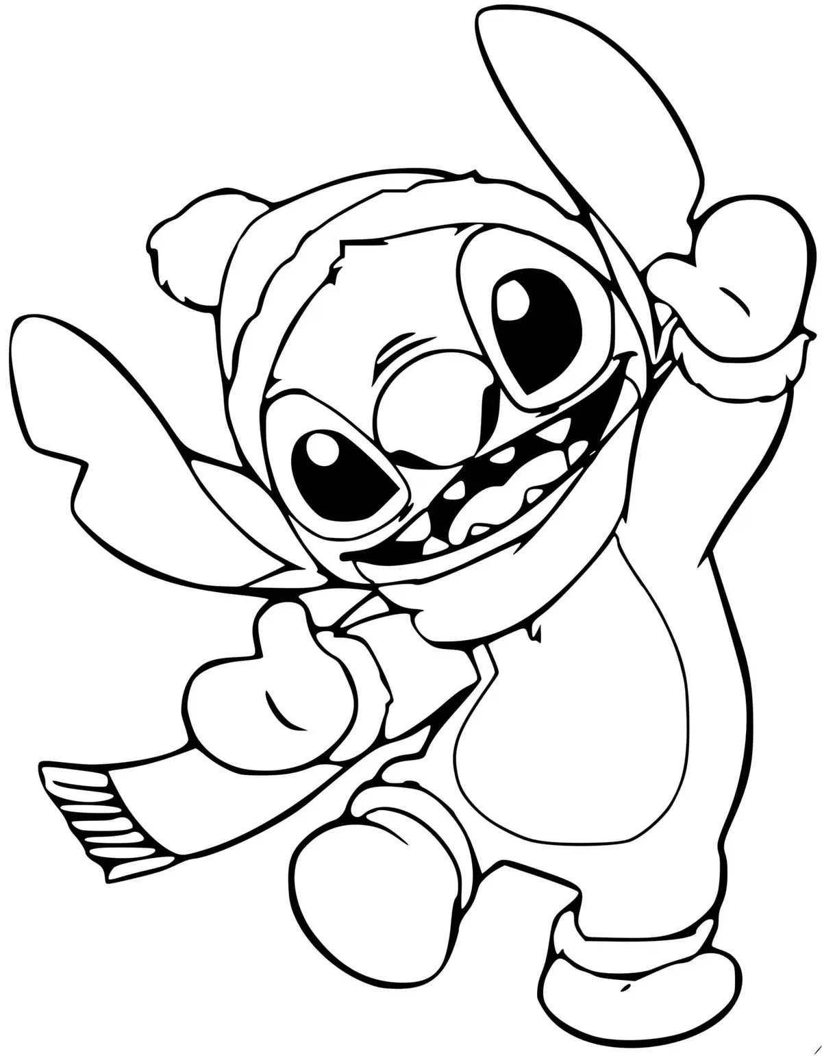 Disegno di Stitch si prepara per l'inverno e il freddo da stampare