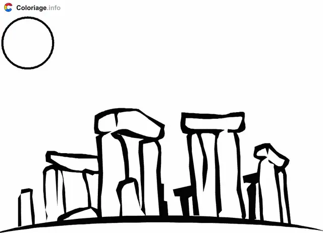 Coloriage Stonehenge et le soleil - Angleterre à imprimer