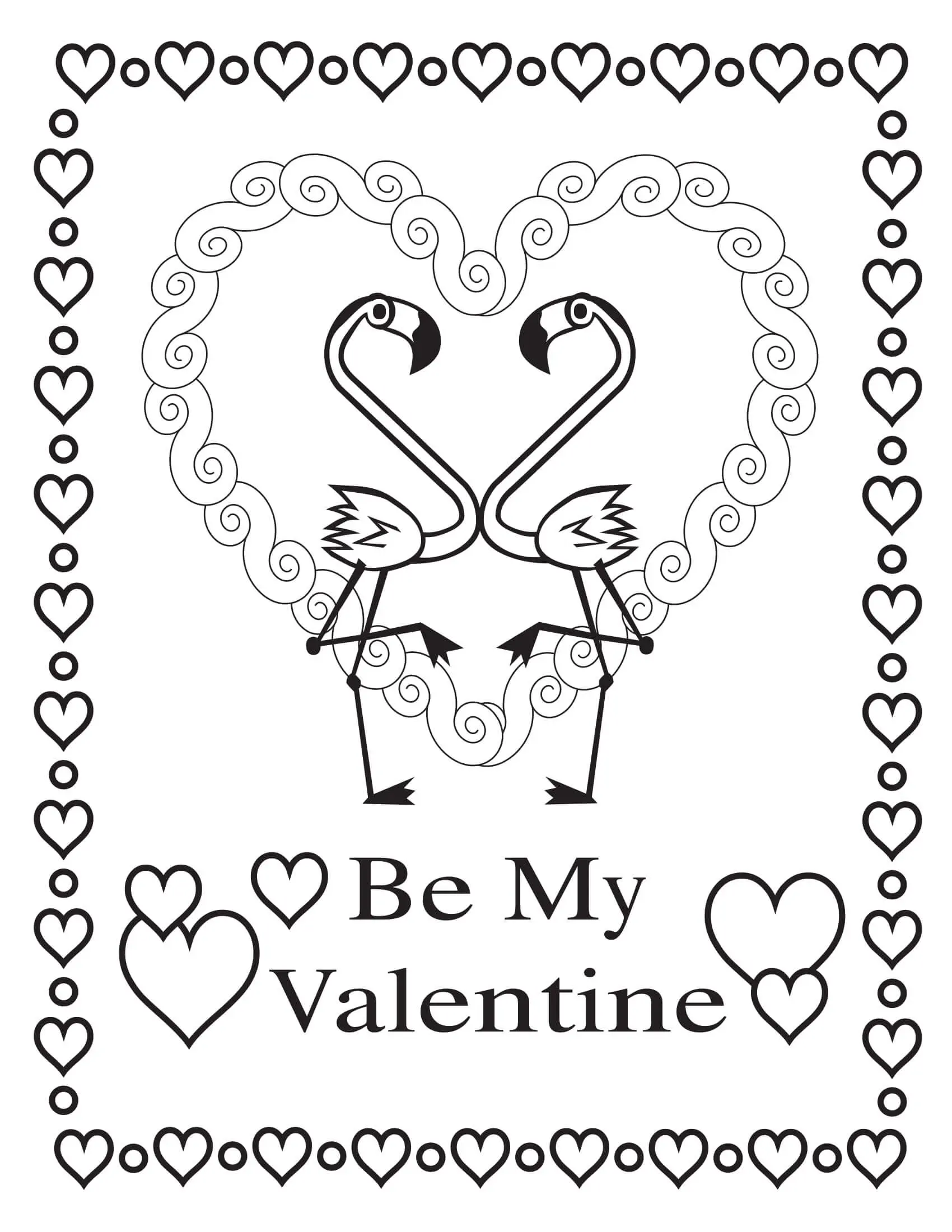 Coloriage Stvalentin Amoureux Flamingoes - Saint-Valentin à imprimer